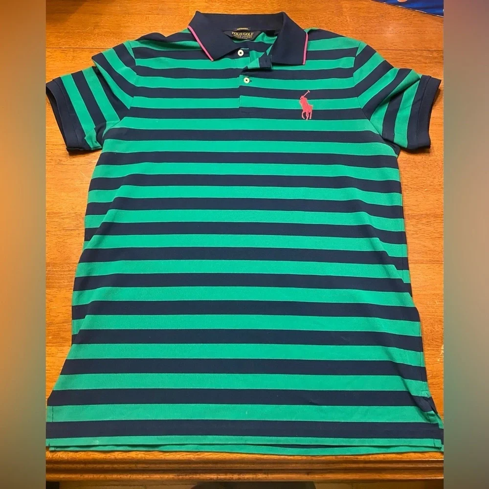 Polo Ralph Lauren Green/Pink Rugby Stripe Polo with Large Pony L